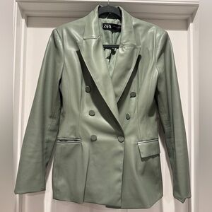 Zara Green Faux Leather Jacket SZ L